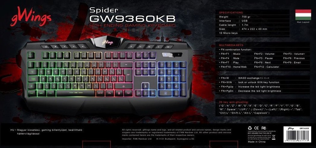 GWINGS 9360KB HU GAMING BILLENTYŰZET