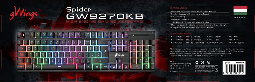 gWings Spider GW9270KB high ending gaming billentyűzet